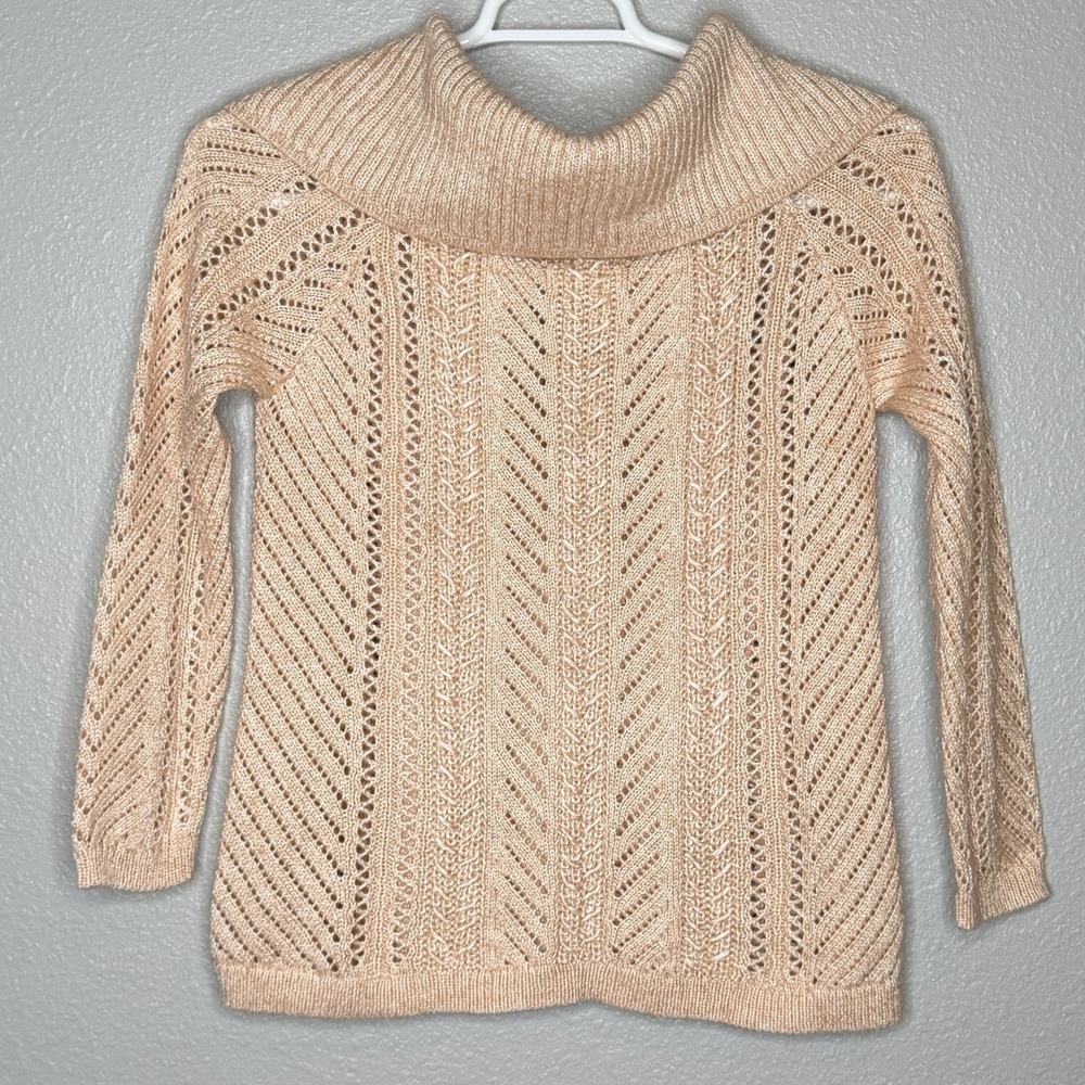 White House Black Market Pointelle Sweater Velvet Bow Back Blush Pink M Boho